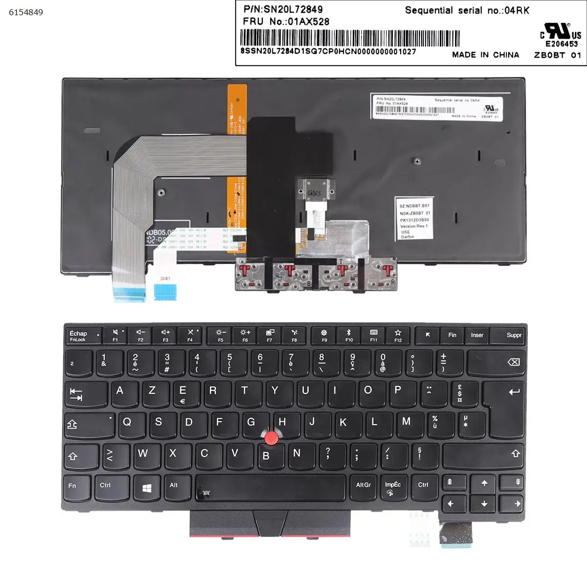 FR Laptop Keyboard for IBM ThinkPad T470 T480 BLACK FRAME BLACK Backlit with point stick