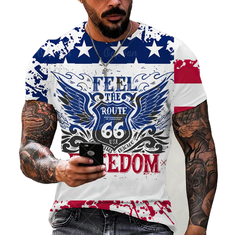 

Camisetas Vintage con estampado de letras Route 66 para Hombre, Ropa de calle a la moda, Camisetas de verano, 2023