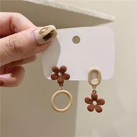 koudoun new creative earrings asymmetric coffee color floral pendant earrings for women girls geometric hollow round earrings