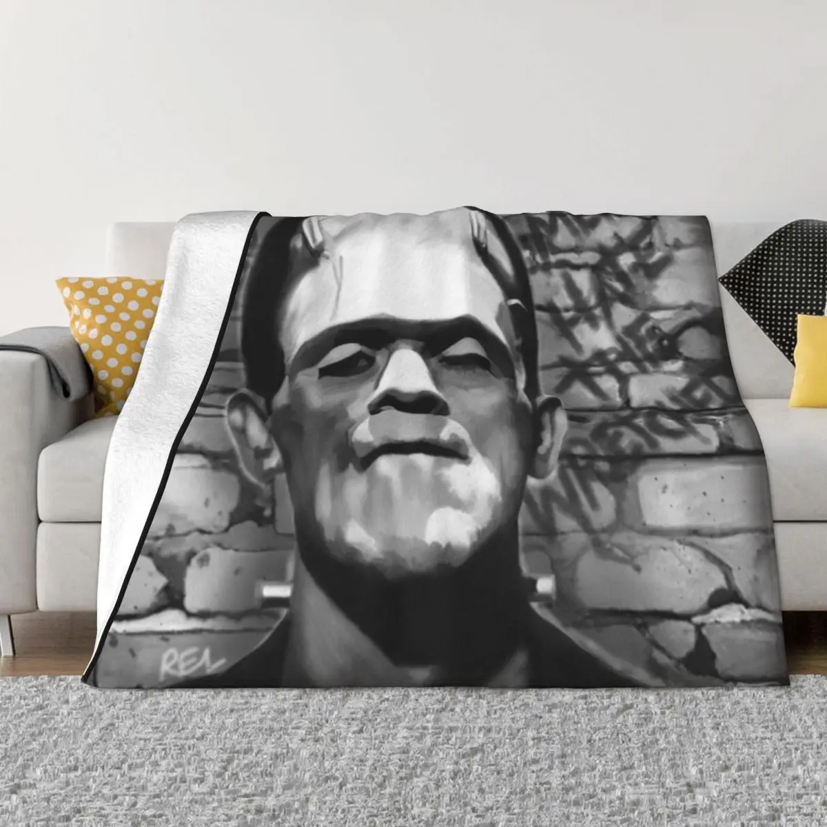 

Frankenstein Collage Blankets Warm Flannel Science Fiction Horror Film Throw Blanket for Bedding Couch Quilt