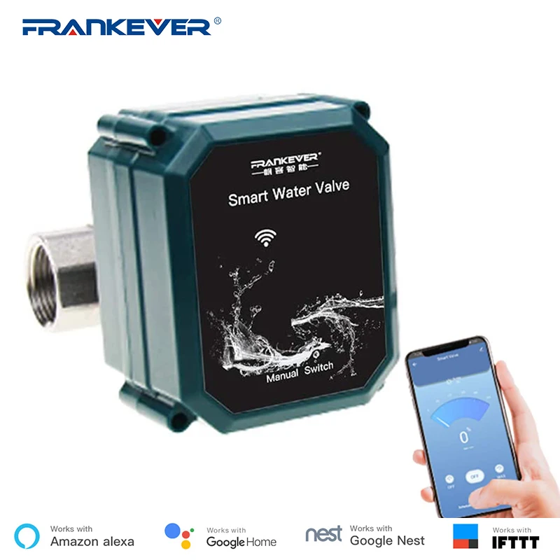 FrankEver Smart Water Valve Wireless Remote Control Timing Zigbee WIFI BSP NPT DN20 Works with Alexa Google Home Tuya APP