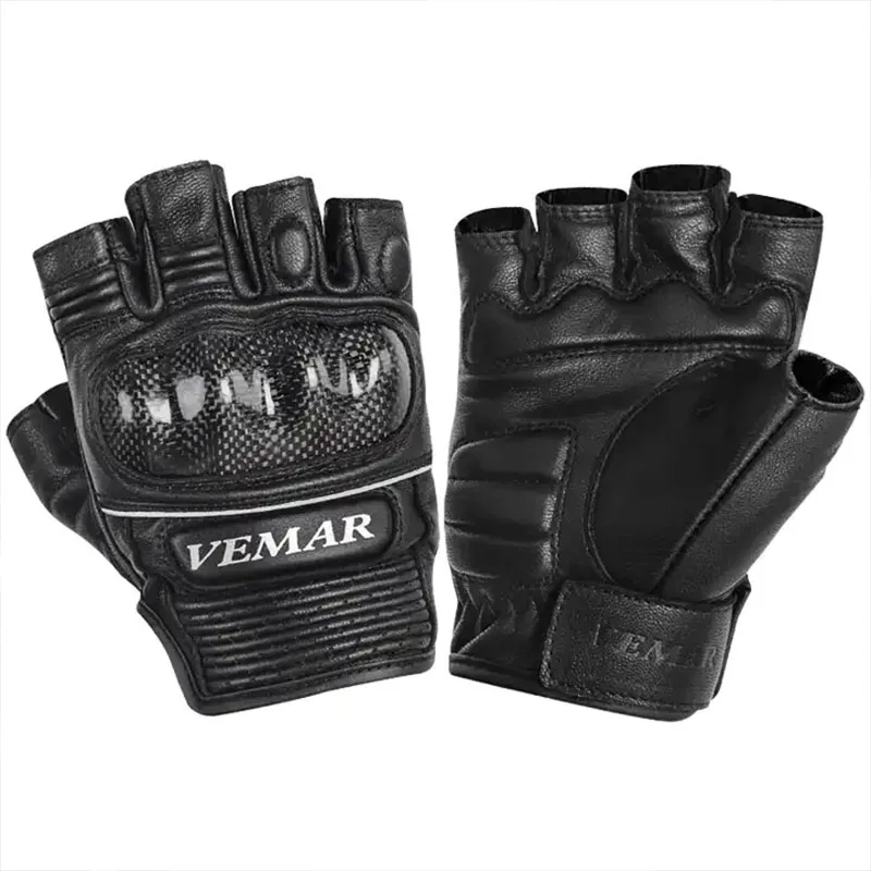 

Vemar Summer Fingerless Motorcycle Gloves Leather Cycling Glove Half Finger Vintage Mtb Motorcyclists Half Gloves Men Women