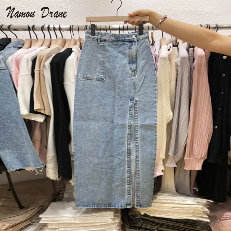 

Namou Drane 2022 Split Denim Skirt Women's High Waist, Loose and Thin, Long Skirt with Hips medieval skirt harajuku skirt