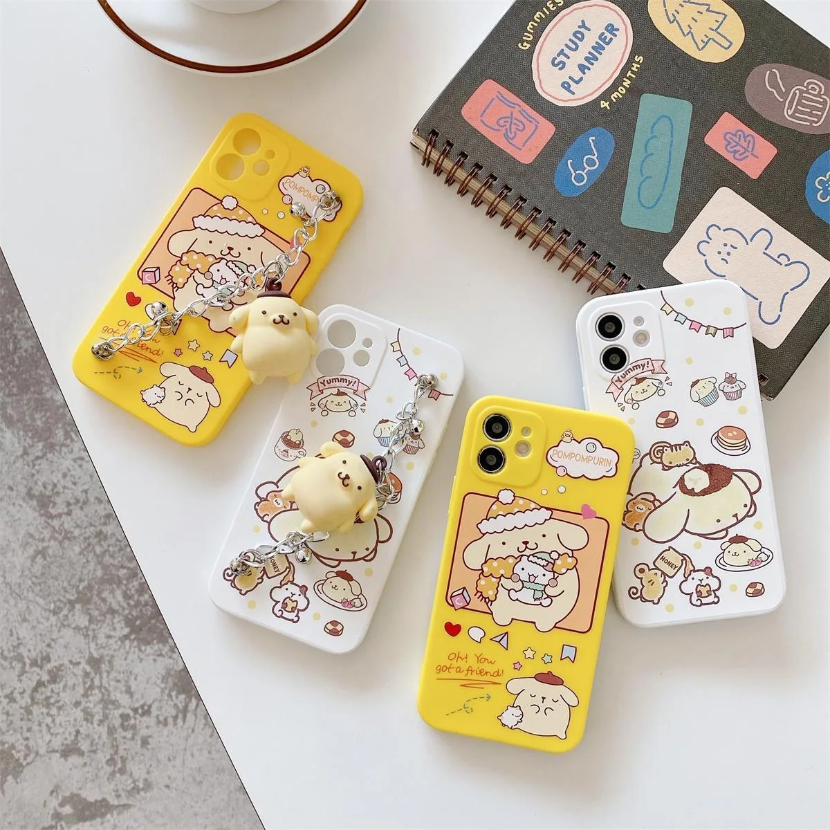 

Kawaii Sanrio Pom Pom Purin Bracelet Phone Case For iPhone 13 12 11 Pro Max XR XS MAX X 7/8 Y2k Girl Anti-drop Soft Shell Fundas