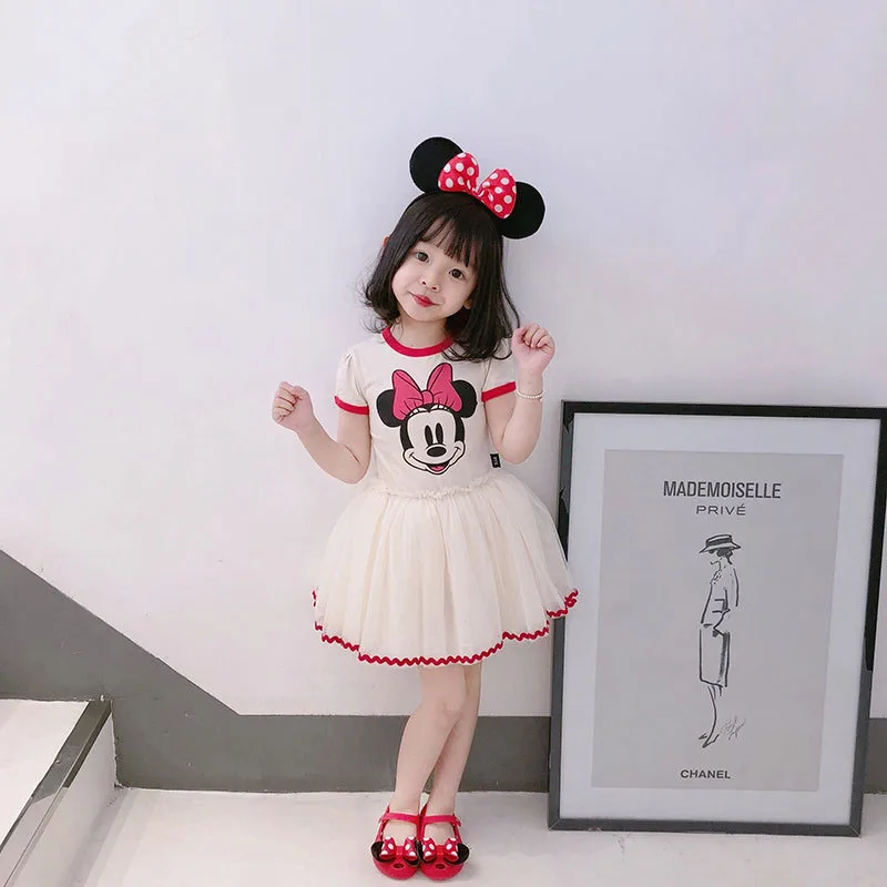 Disney-vestido de princesa de Minnie Mouse para niñas, ropa de fiesta de cumpleaños de 2 a 8 años con estampado de dibujos animados, malla