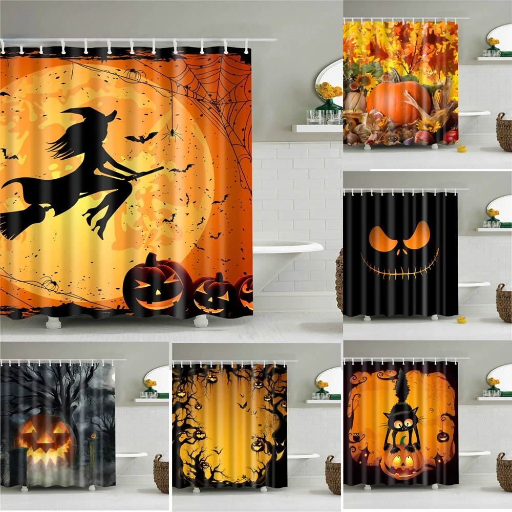 

Шторы для душа с рисунком тыквы и волшебника на Хэллоуин, водонепроницаемые шторы для ванной из полиэстера