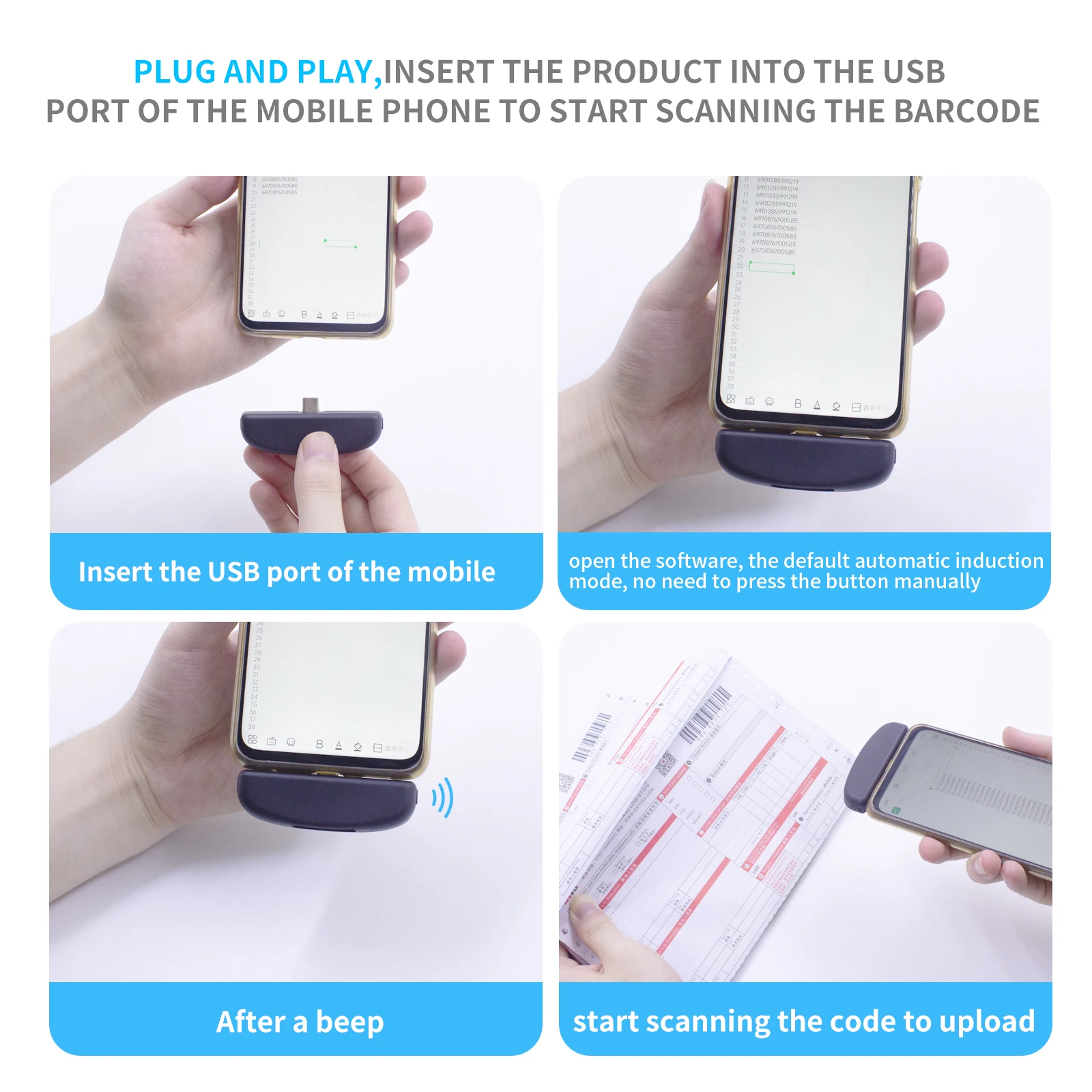 Symcode 4090 Mini 2D с интерфейсом Type C Телефон Mate Сканер штрих-кода Черный В наличии Все 1D
