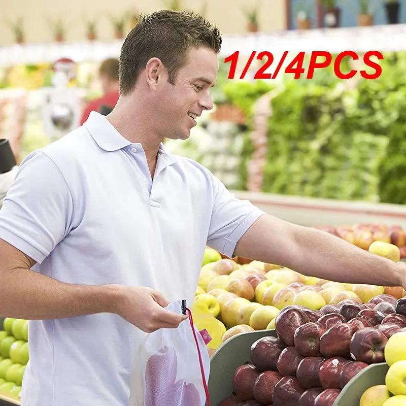 

Многоразовые сетчатые мешки 1/2/4 шт., органайзер для хранения фруктов, овощей, игрушек, мелочей, пакет для упаковки продуктов, карманный домашний кухонный инструмент