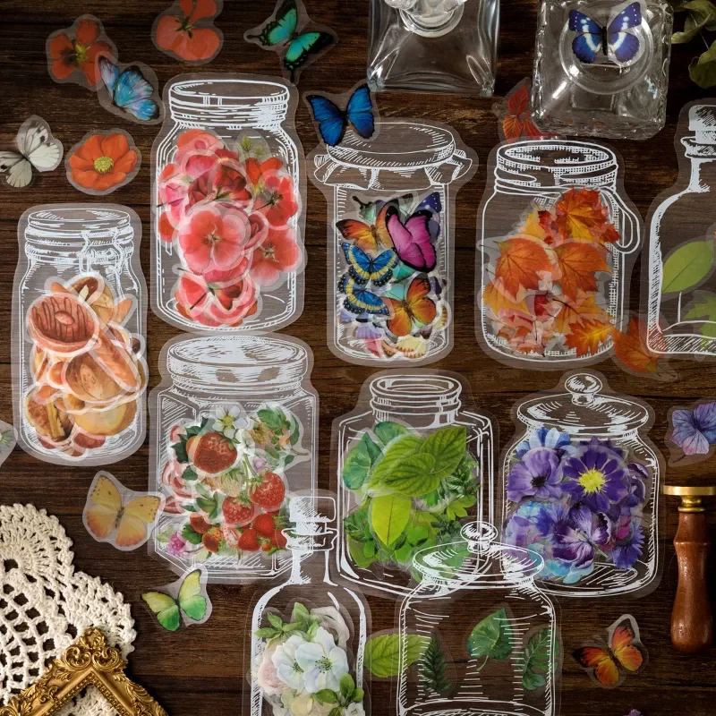 

pcs Flowers leaf Stickers glass container PET Sticker Decorative Diary Scrapbooking accessories collage material