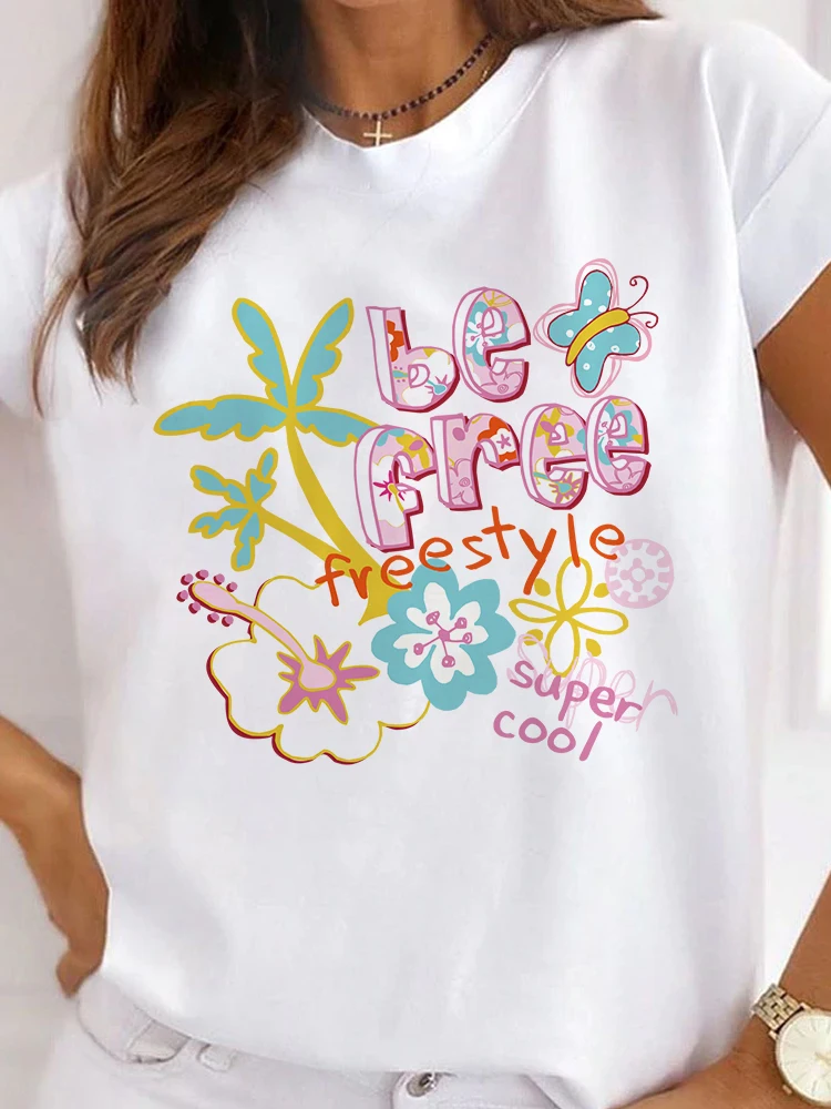 

Freestyle Print T-shirt Women T-shirts For Woman 2022 Short Sleeves Tshirt O-neck Cartoon Young Girls Summer Tops Ladies White T