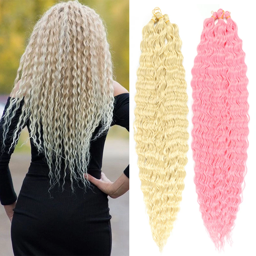 Synthetic Curly Hair 30 Inch Deep Wave Twist Crochet Braid Hair Ombre Pink Ginger Water Wave Braiding Hair Extension