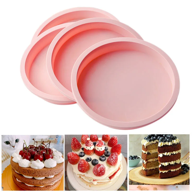 

4-inch Layer Bakeware Molds Silicone Cake Pan Cake Mold Round Heart Dessert Cutting-free Cakes Mould Muffin Baking Tools