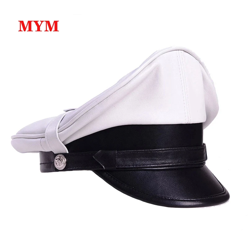 German Hat For Men White Classic Real Leather Motorcycle Heavy Machine Knight Caps Male Punk Locomotive Retro Officer General