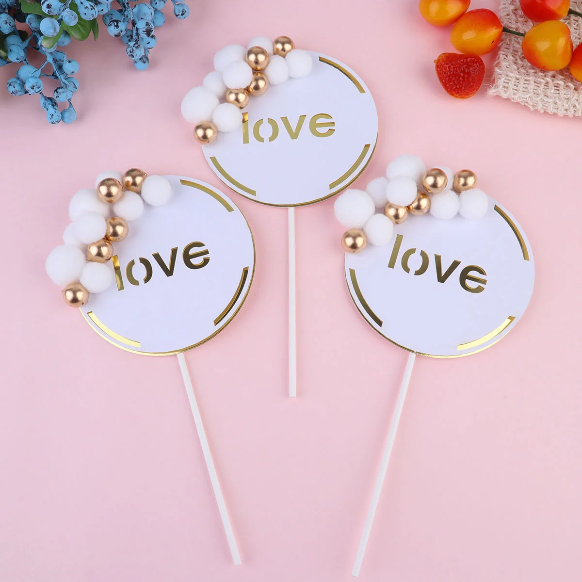 

Picks Cake Valentine Valentines Pom Topper Holiday Party Engagementchristmas Fruit Shower Love Dessert Bridal Decorative Cupcake