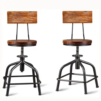TOPOWER American Antique Industrial Design Adjustable Swivel Counter Bar Stool Set of 2 (Black 2pcs, Wooden Backrest)