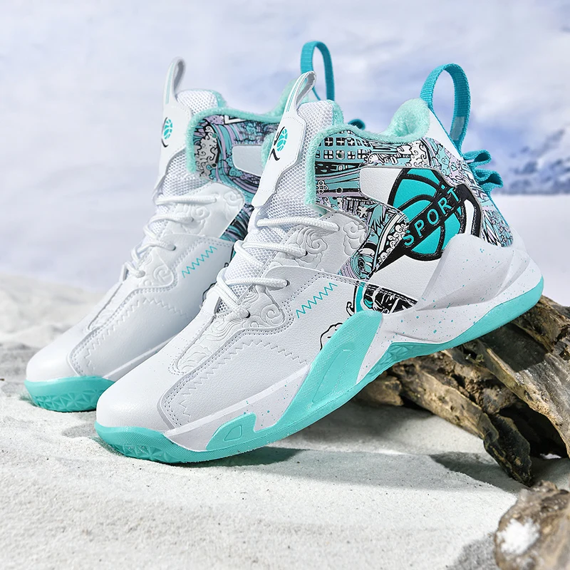 

Зимняя термообувь для баскетбола, мужские Нескользящие высокие кроссовки, женские баскетбольные кроссовки, износостойкая спортивная обувь для улицы