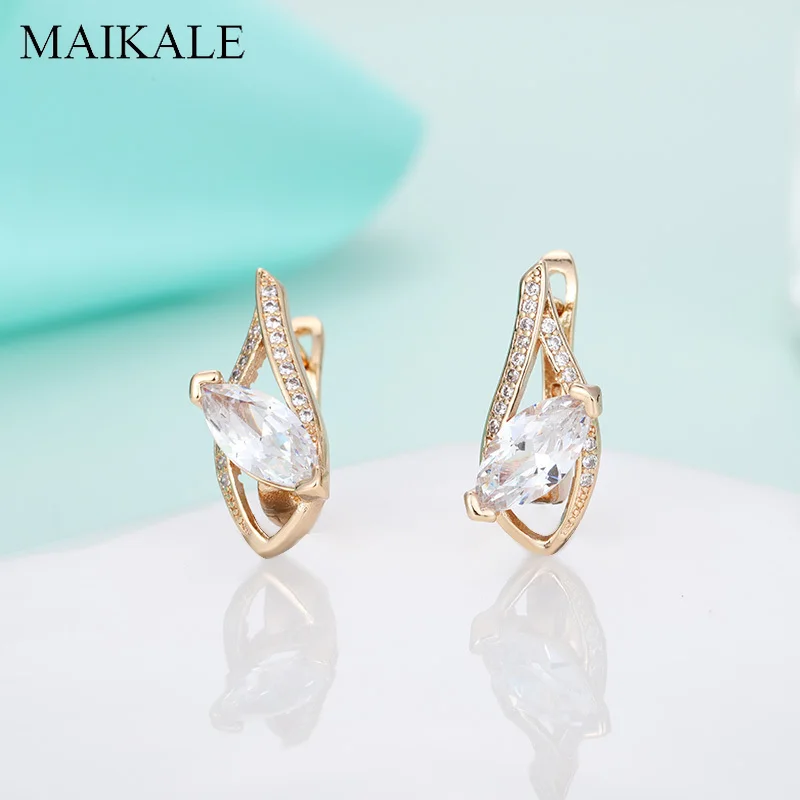 

MAIKALE High Quality Geometric Copper Zirconia Stud Earrings for Women 585 Rose Gold korean Fashion Jewelry Gift wholesale 2022