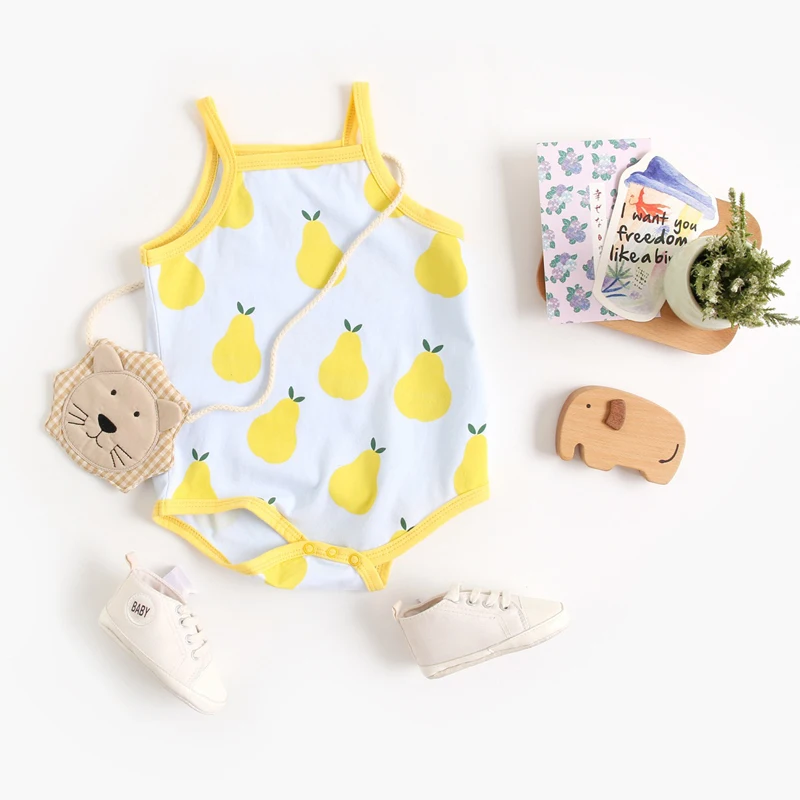 

100% Cotton Summer Newborn Baby Strappy Romper Jumpsuit Sleeveless Watermelon Lemon Print Bodysuit Baby Boy Girls Outfit Clothes