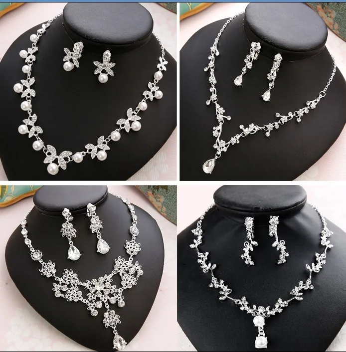 

2022 Women's Jewelry Sets Bridal Wedding Jewelry Korean Necklace Earrings 2-Piece Set Diamond Pearl Wedding Dress Accessories