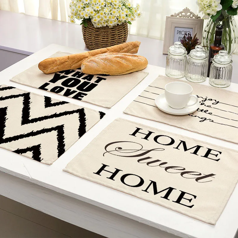 

1Pcs Geometric Letter Pattern Placemat Dining Table Mats Drink Coasters Cotton Linen Pads 42*32cm Kitchen Accessories MG0026