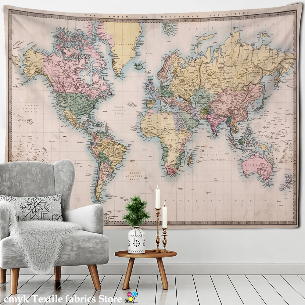 Винтажная гобеленовая подвеска на стену с картой Богемского хиппи, тапиз для гостиной, декор дома, фоновая ткань.