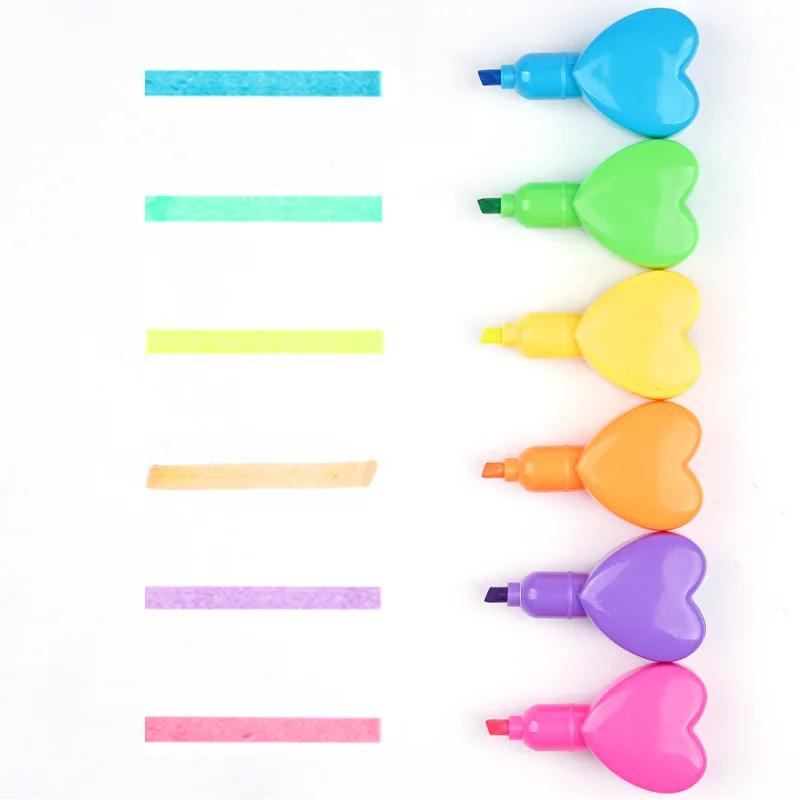 

1 Pieces 6 Color Cute Kawaii Love Heart Shape Candy Color Highlighter Office School Supplies Gift
