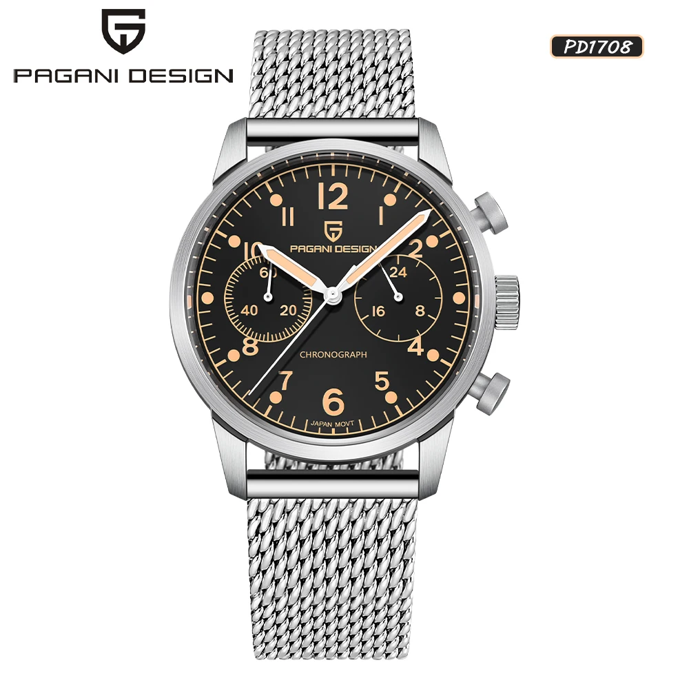 

2023 New PAGANI DESIGN PD1708 Men Quartz Watch VK64 Movement Classic Dial 100M Waterproof Stainless Steel Clock Reloj Hombre