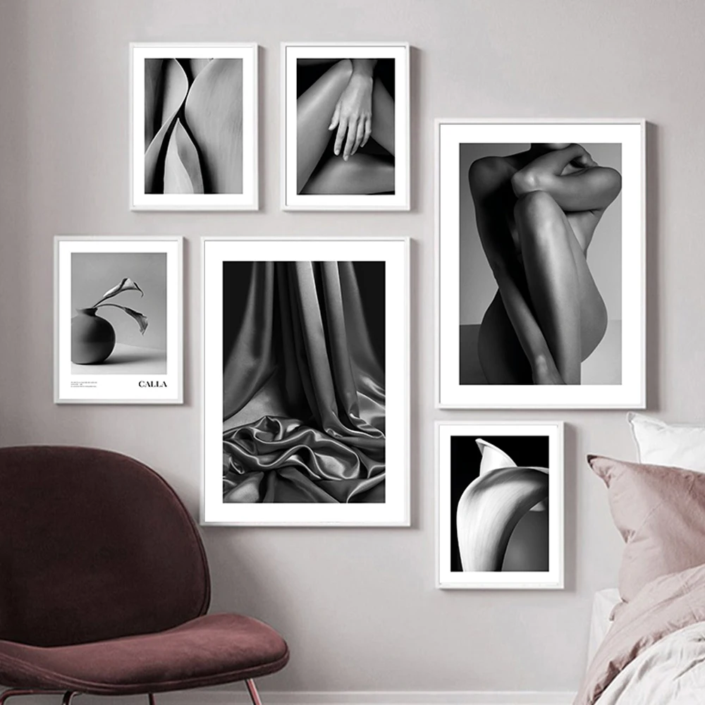 

Скандинавская черно-белая фотография печать плакат женщина тело телесный холст живопись растения Настенные картины Современный Интерьер Декор
