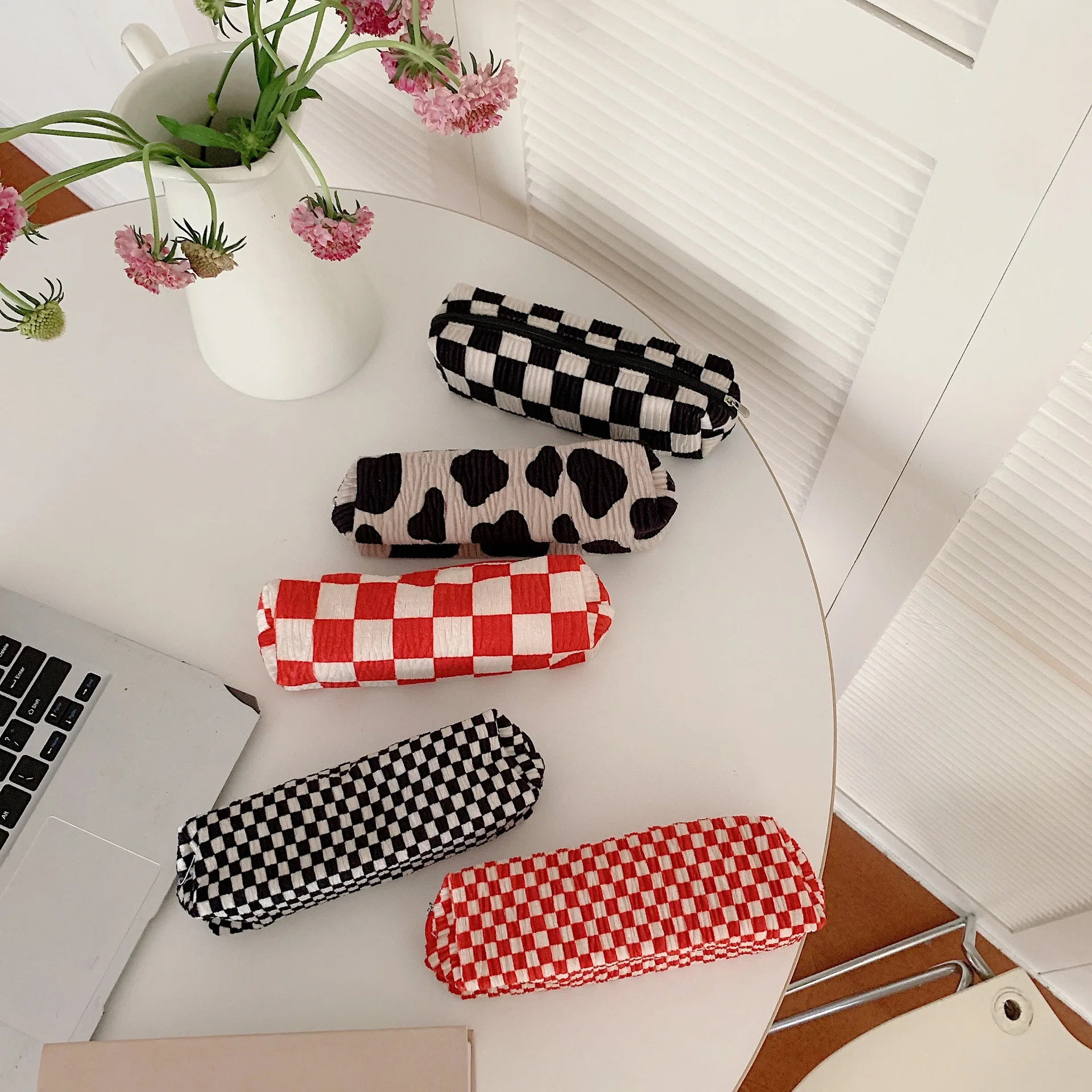 

Портативная косметичка, женские бархатные мягкие клетчатые кошельки и сумочки, косметичка, Женский чехол-органайзер для карандашей