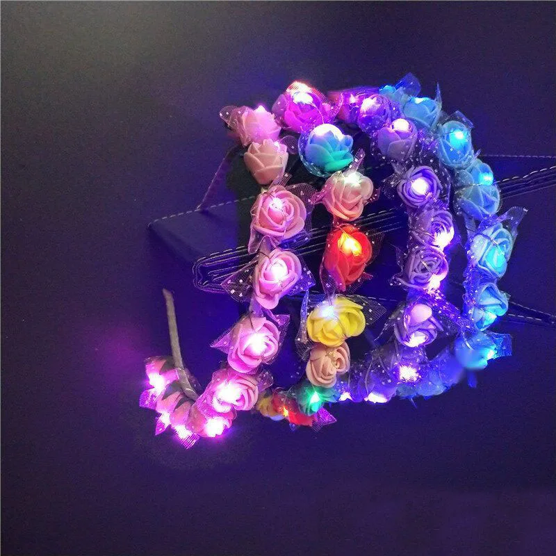 

1pcs LED Women Girl Glow Light Up Headband Bridal Flower Wreath Crown Party Gift Wedding Birthday Festival Navidad Christmas