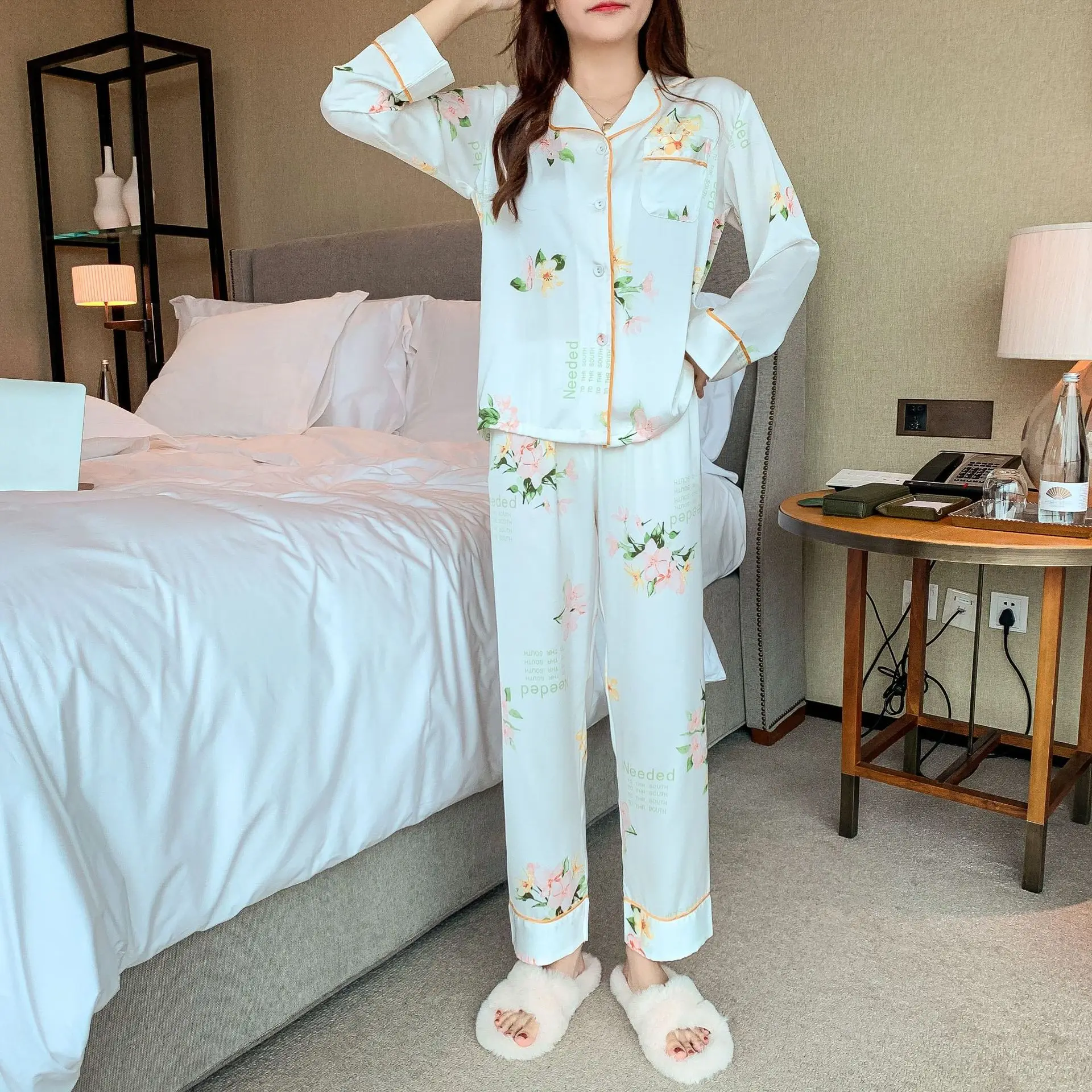 Pajamas Ladies Long Sleeve Ice Silk New Small Fresh Simulation Silk Homewear women pajamas