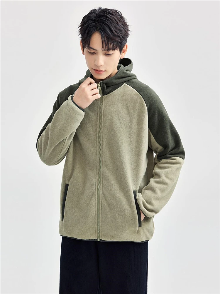 Zodannu флисовое пальто мужская 24-зимняя флисовая куртка в тон с капюшоном рукав