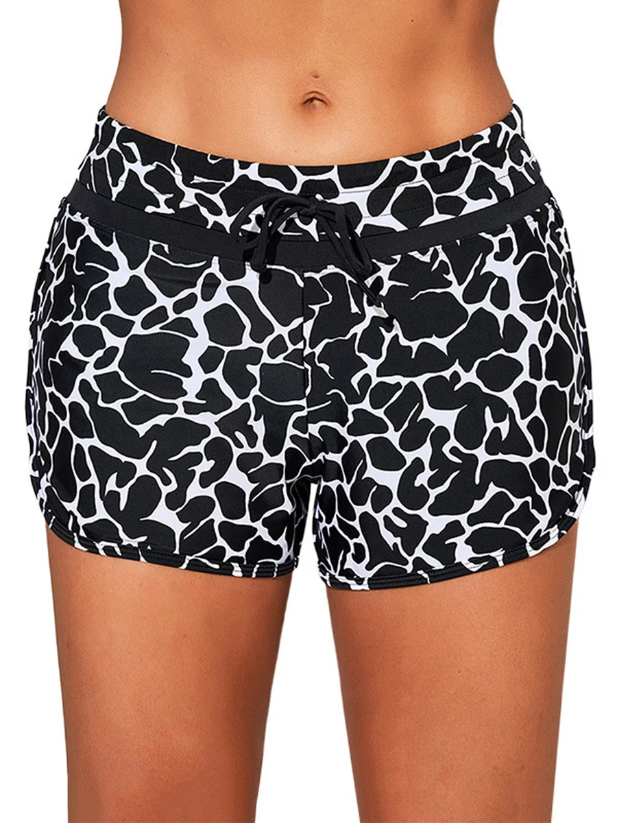 

Women Swim Shorts Drawstring Stripe/Cow Spot Print Elastic Waist Bathing Suit Bottoms Swimsuit Shorts Bikini Tankini Shorts