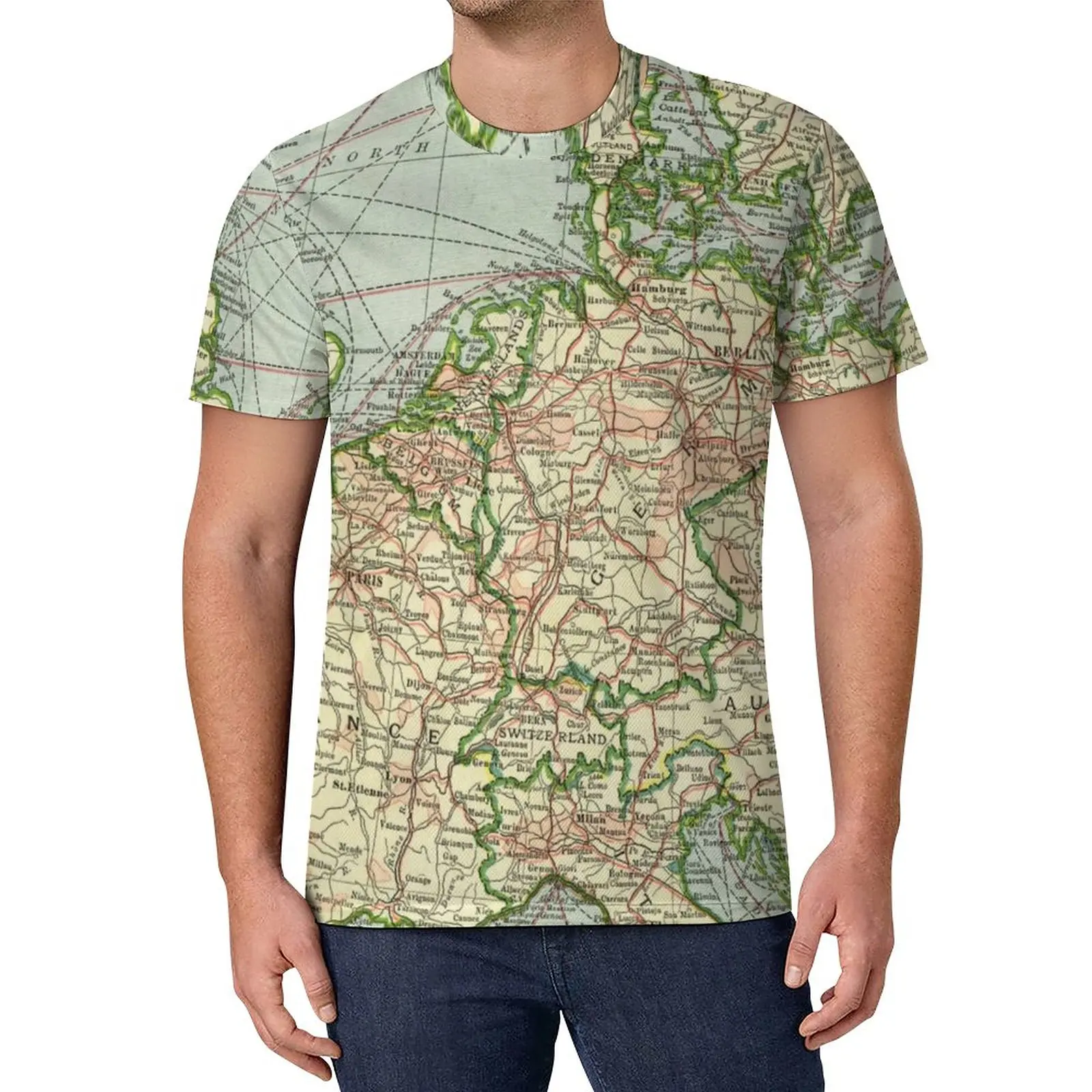 

Футболка в винтажном стиле с картой Европы, футболки в уличном стиле с картами старого мира, популярная футболка, мужские дизайнерские топы, размеры 4XL, 5XL