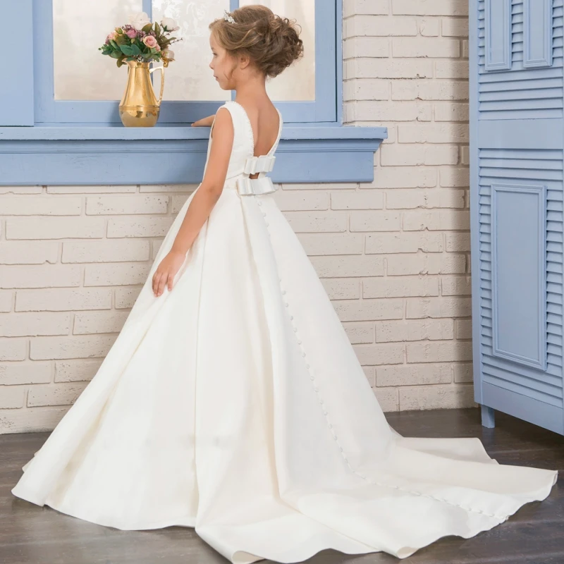 

Платья для девочек с цветочным рисунком, трапециевидные Детские Вечерние наряды с бусинами, платья для первого причастия для девочек