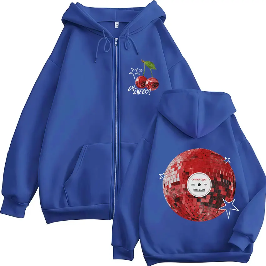 Фото Conan Gray Cherryi Tour 2025 Zipper Hoodie Men Women Casual Harajuku Coats Jacket Sweatshirt Retro Oversized Fleece Zip Up Hoody №5