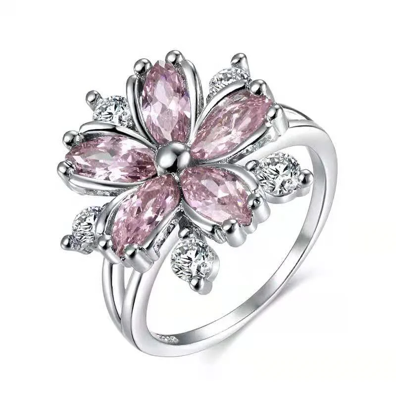 Изысканное блестящее кольцо с кристаллами в форме цветка со сверкающим кубическим цирконием ААА Стразы для женщин ювелирные изделия вечер...
