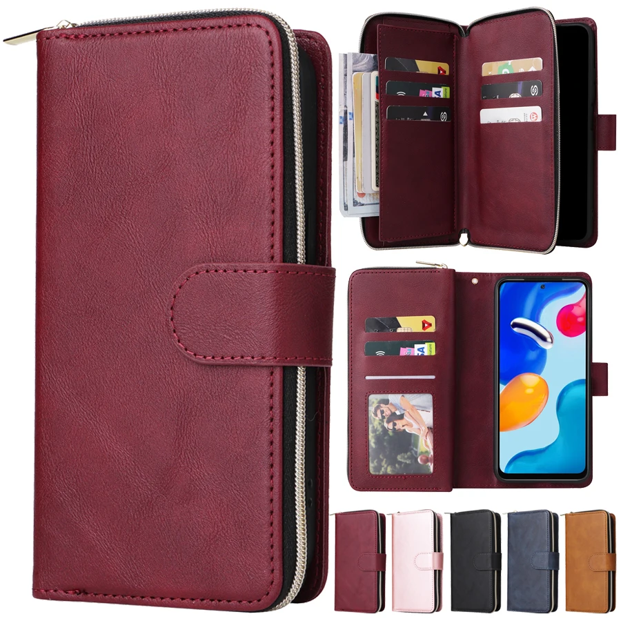 

For Xiaomi Redmi Note 11 11S 11 Pro 11 Pro 5G Flip Magnetic Shockproof Phone Case Wallet Multi-card 9 Card Zipper Leather