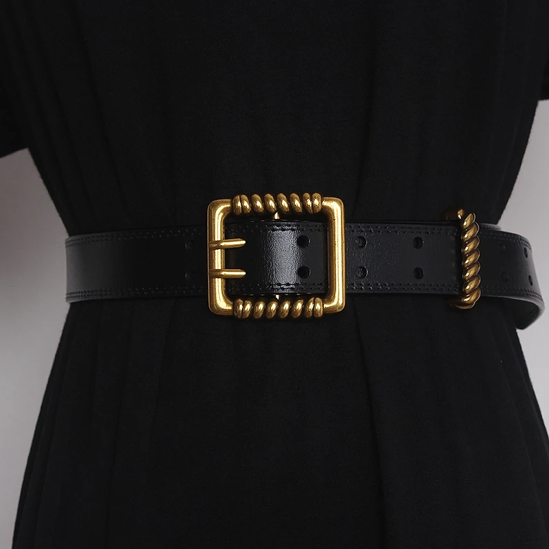 Pure Cowhide Belt Metal Buckle Versatile Jeans Genuine Leather Belt Decorative Coat Skirt Ins Women Waist Belt