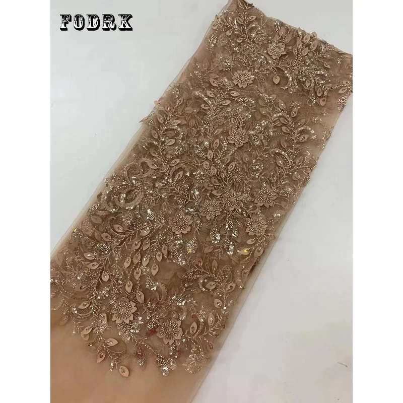 

Luxury Beads Sequence African Lace Fabric 5 Yards 2023 High Quality French Tulle Sequins Nigerian Asoebi Wedding Fabrics Sewing5