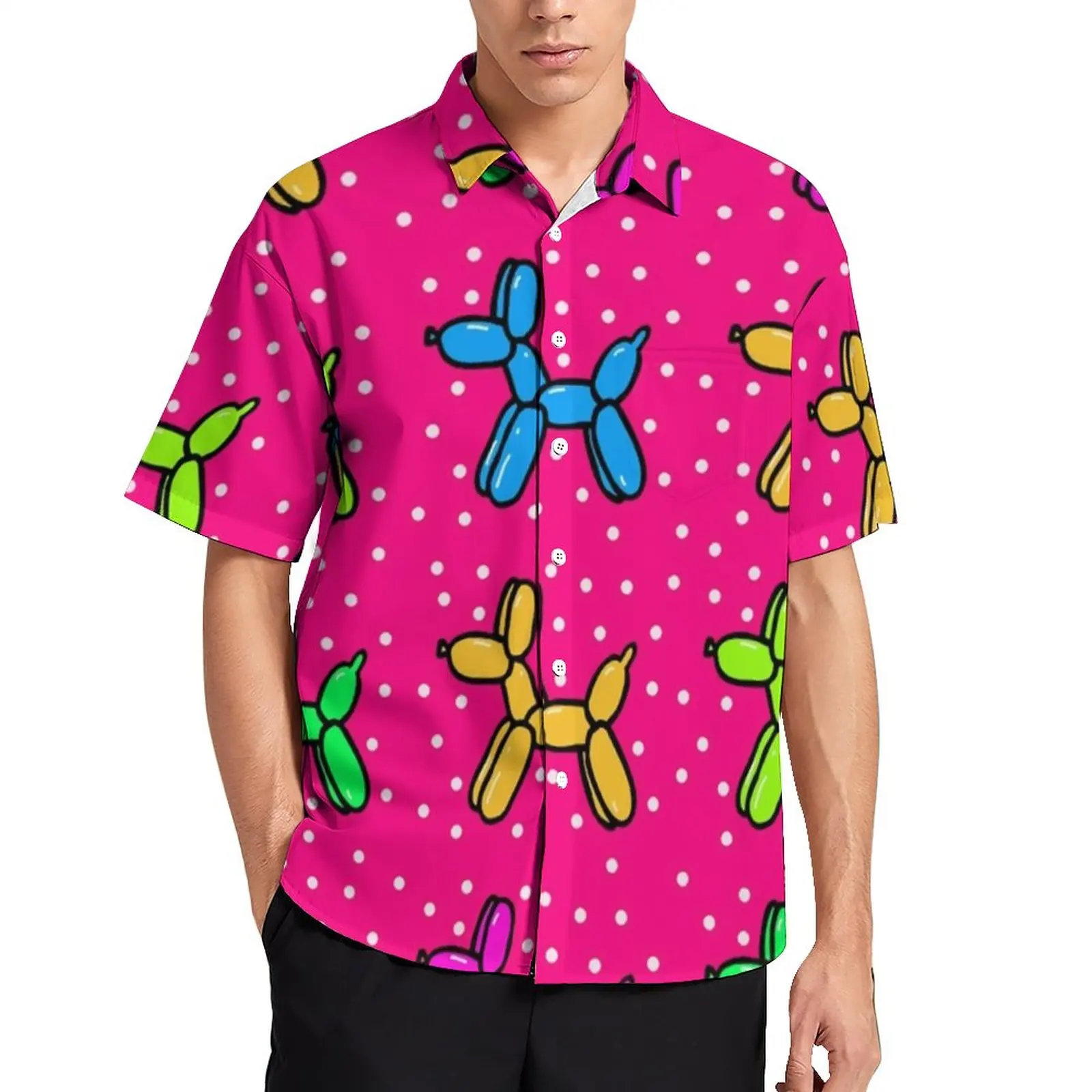 

Balloon Dogs Print Shirt Man Polka Dots Casual Shirts Hawaii Custom Blouses Short Sleeves Harajuku Oversized Birthday Gift