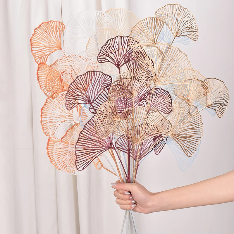 

Artificial Flower 3-prong Net Pattern Ginkgo Fan Leaf 67cm Hotel Wedding Party Home Living Room Bedroom Vase Decoration