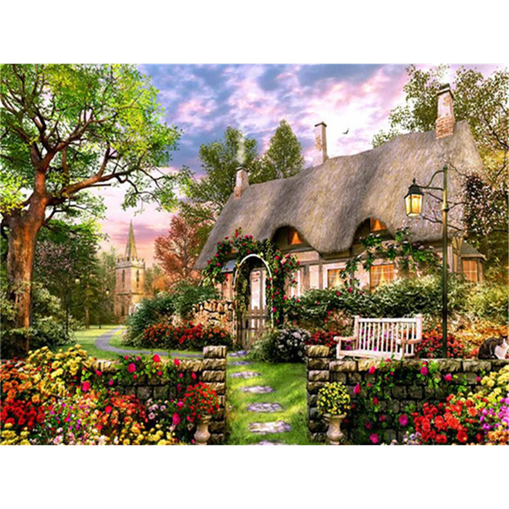 

House Flower Landscape DIY Embroidery Cross Stitch 11CT Kits Craft Needlework Set Cotton Thread Printed Canvas Home Sale