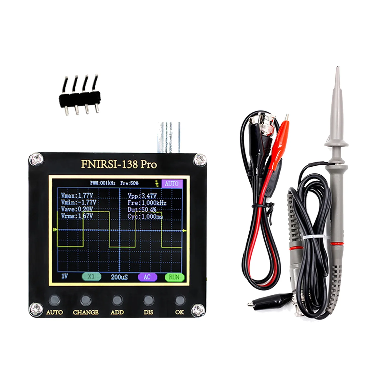 

FNIRSI-138 PRO Digital Handheld Oscilloscope 2.5MSa/s 200KHz Analog Bandwidth 0-80khz 3.3V 60*65*18mm Black