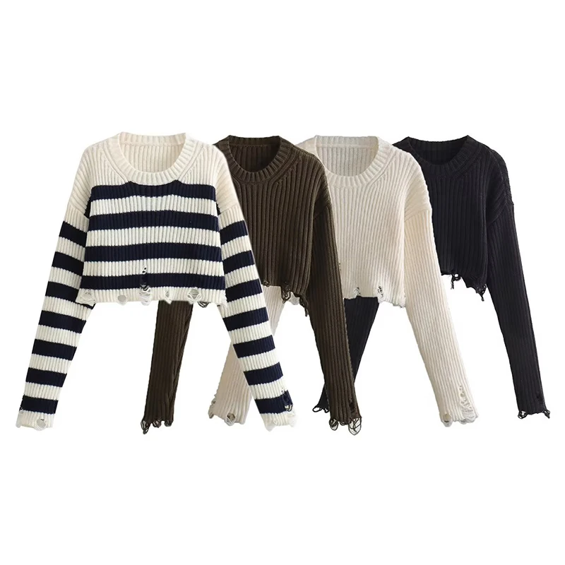 

Женский укороченный свитер с длинным рукавом, с вырезами