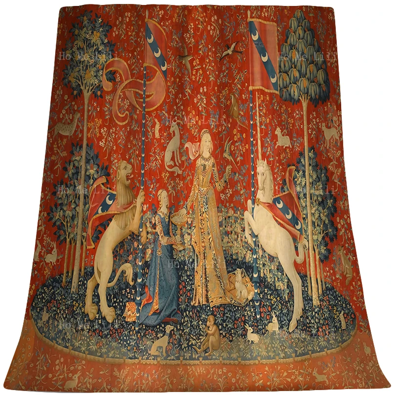 

The Hanging Of Saint Etienne Scene The Lady And Unicorn Defends Itself Medieval Soft Cozy Flannel Blanket