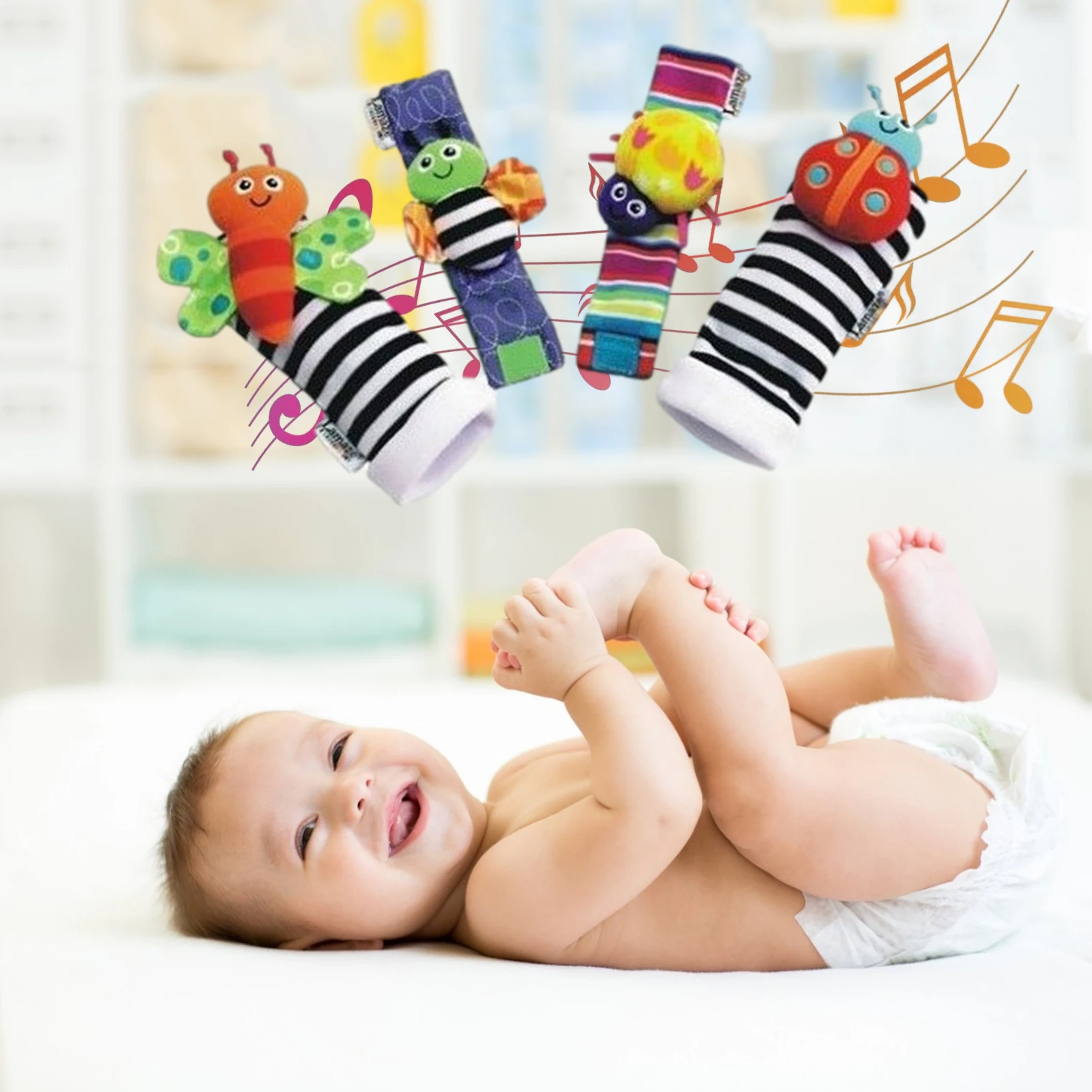 Sound Plush Wrist Strap Rattles Toys 0-12 Months Girls Boys 
