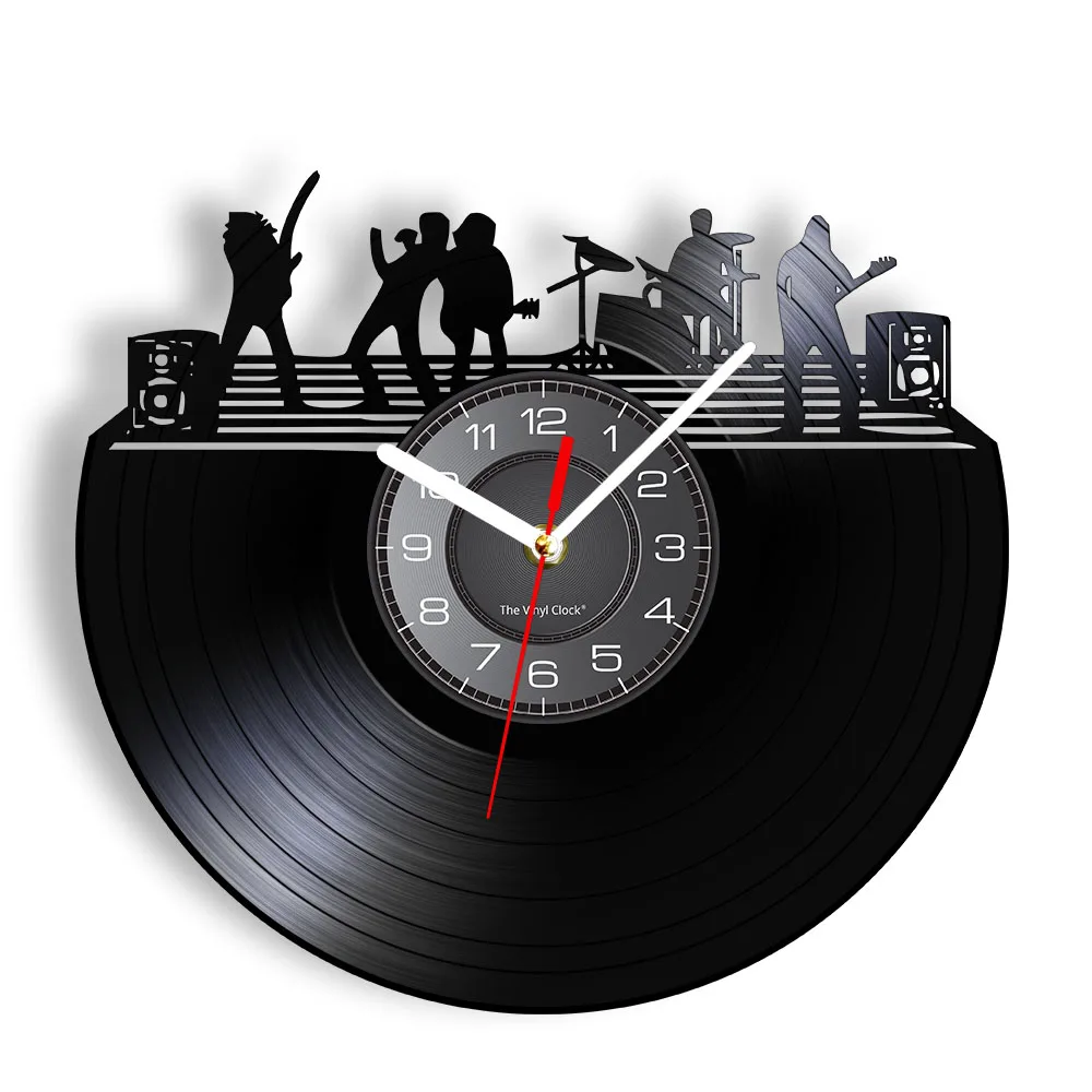 Rock Band Live Show Vinyl Record Wall Clock Music Band Concert Carved Gramophone Music Record Clock Retro Music Inspired Gift