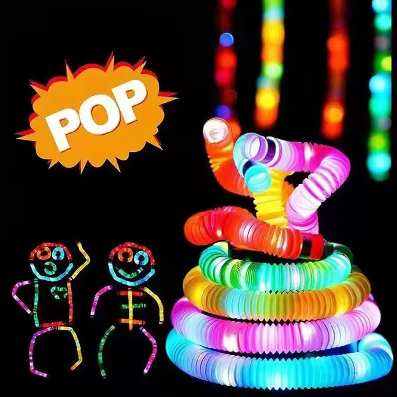 Party Favors for Kids Sensory Fidget Toys  LED Light Up Pop Fidget Tubes, Large Glow Sticks, Glow in The Dark Party Supplies