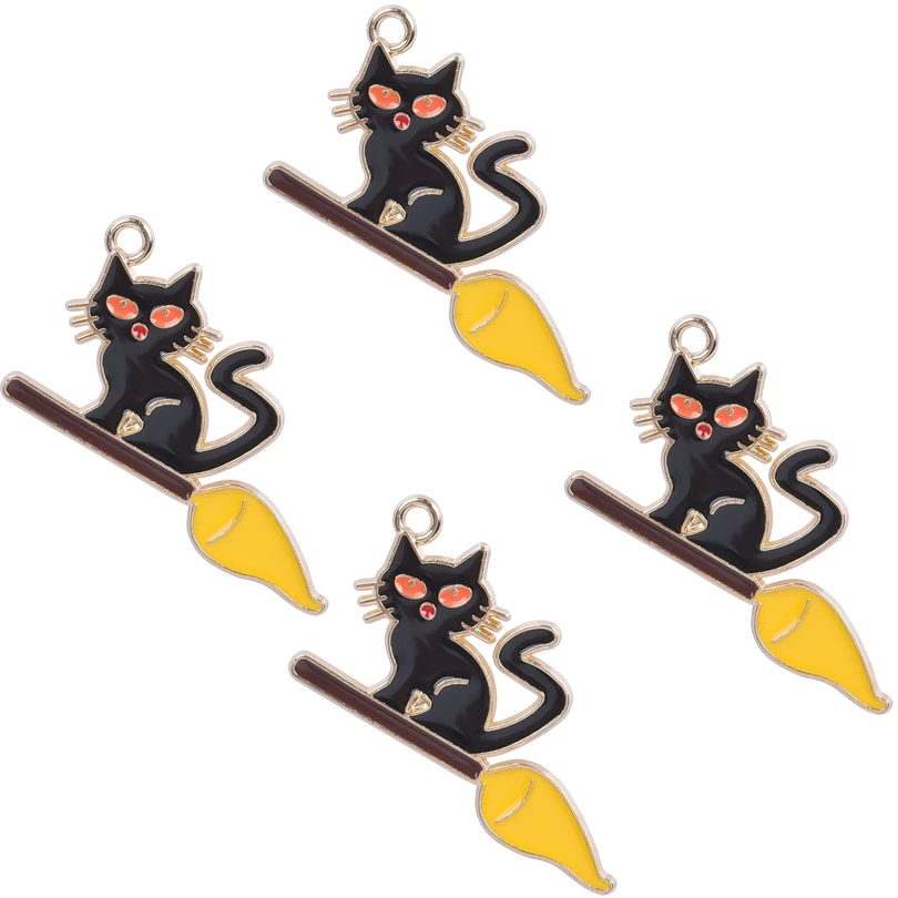 

10PCS Cat Rides Broom Charms Alloy Enamel Pendant Accessories For Gift Jewelry Making Earrings Necklace DIY Craft Finding